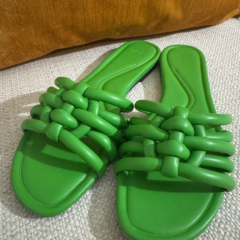 Zara Bright Green Braided Slide Sandals - Women's